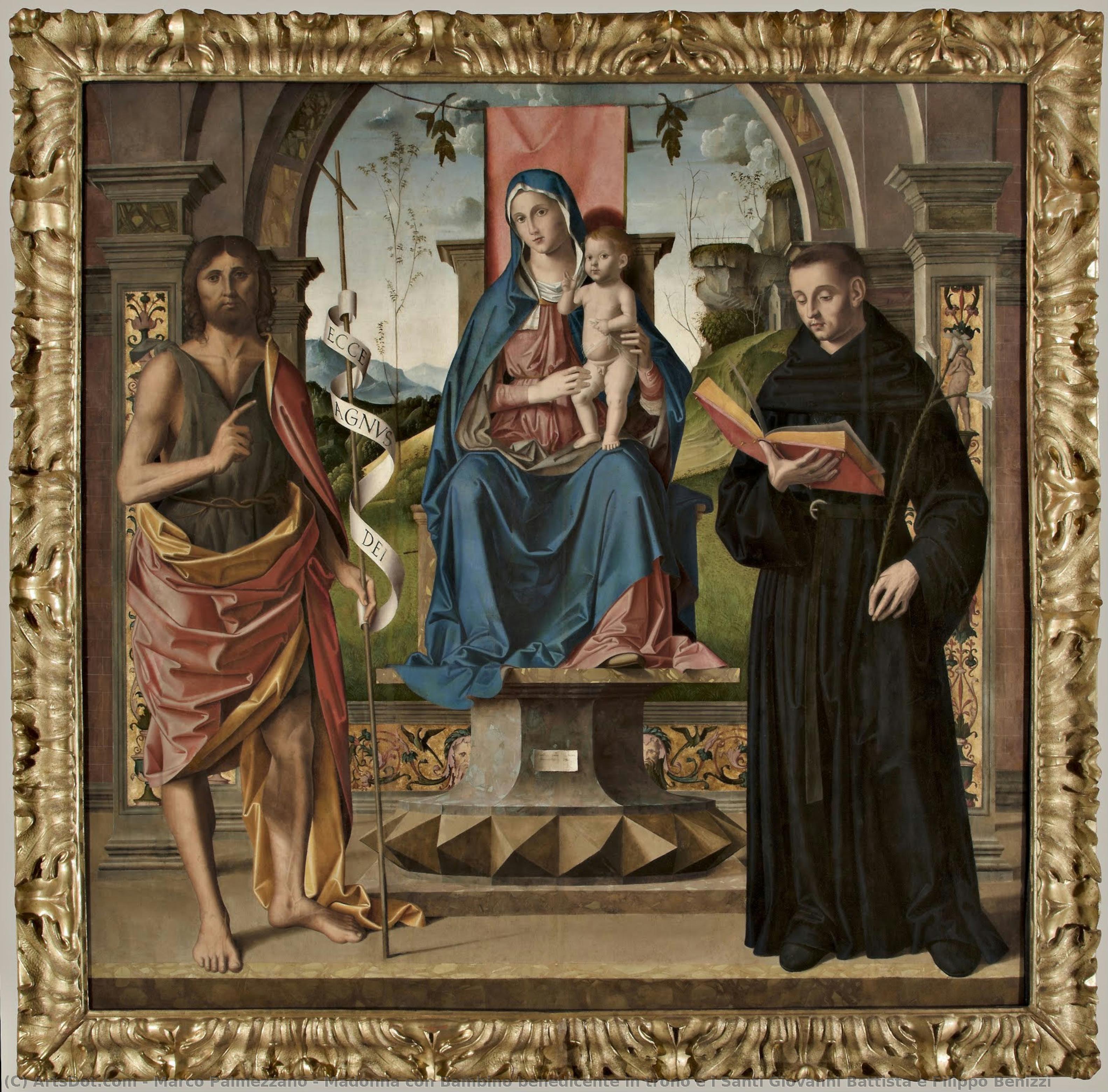 Madonna Con Bambino Benedicente In Trono E I Santi Giovanni Battista E Filippo Benizzi — Marco Palmezzano