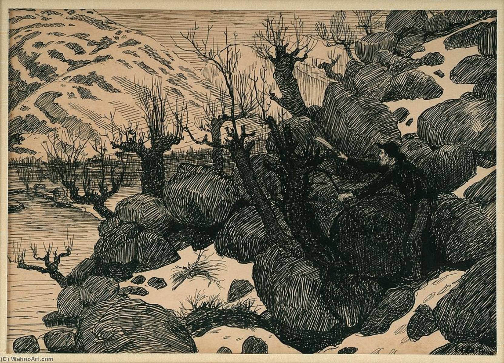 Man Cutting Branches From Sallow — Николай Аструп