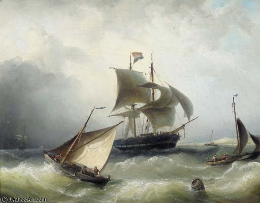 Busy Shipping In A Breeze Off The Coast — Nicolaas Riegen