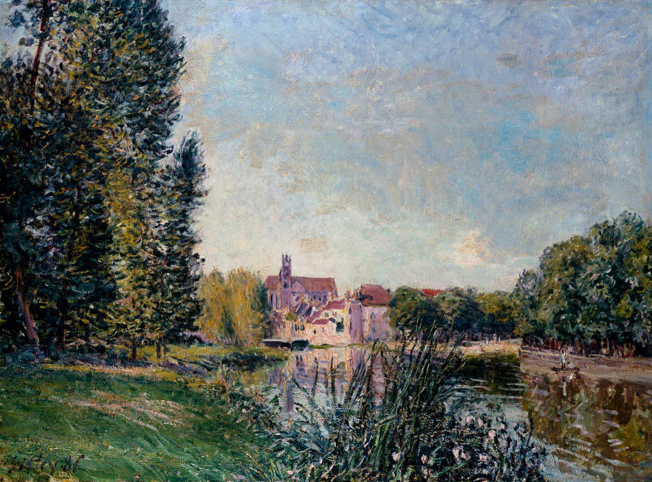 Loing River And Church At Moret — Alfred Sisley