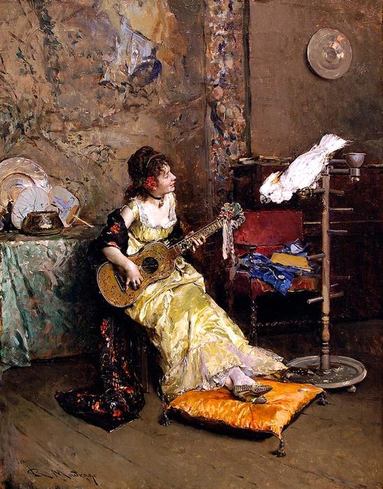 Girl With A Guitar And Parrot — Raimundo De Madrazo Y Garreta