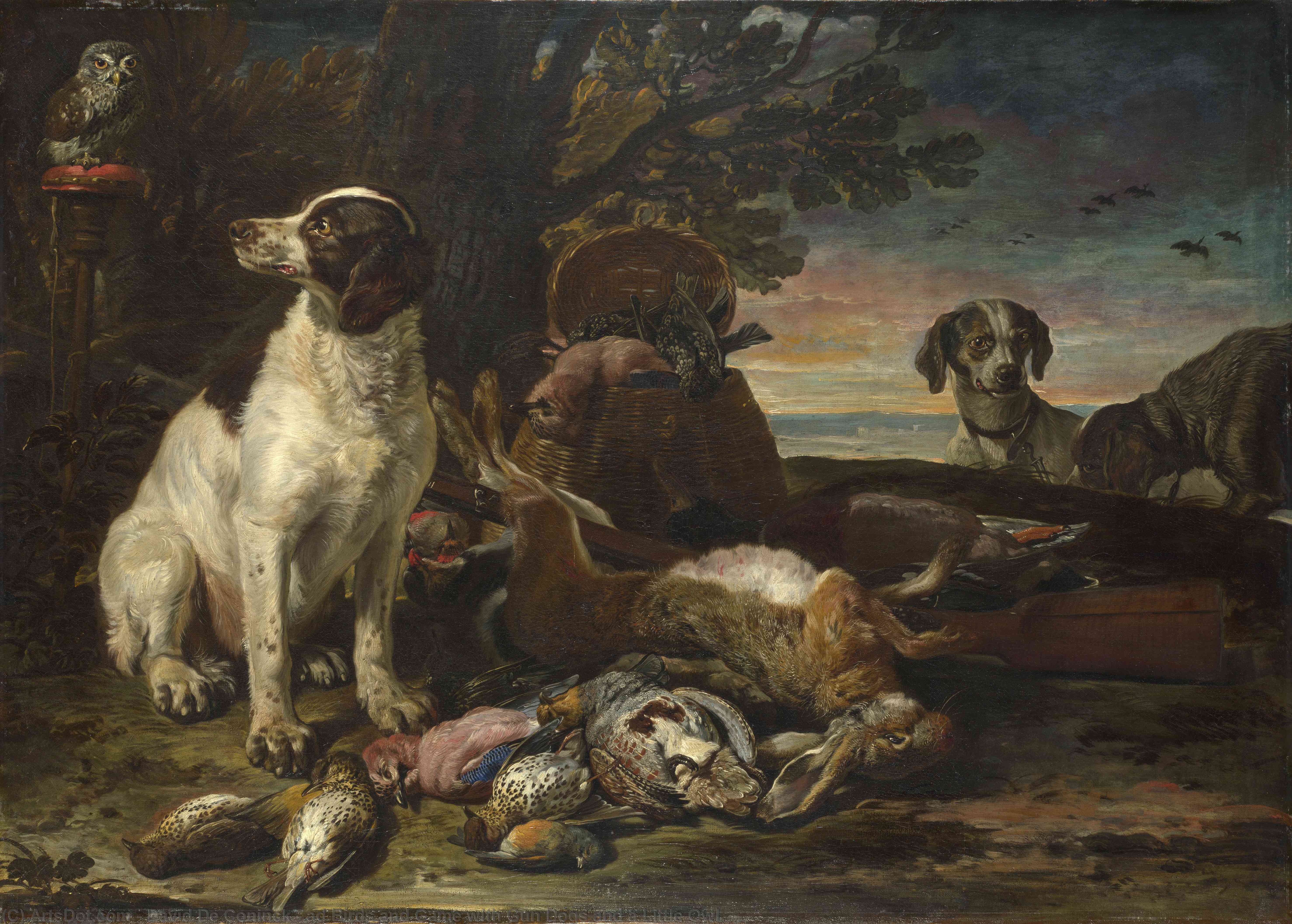 Ad Birds And Game With Gun Dogs And A Little Owl — David De Coninck
