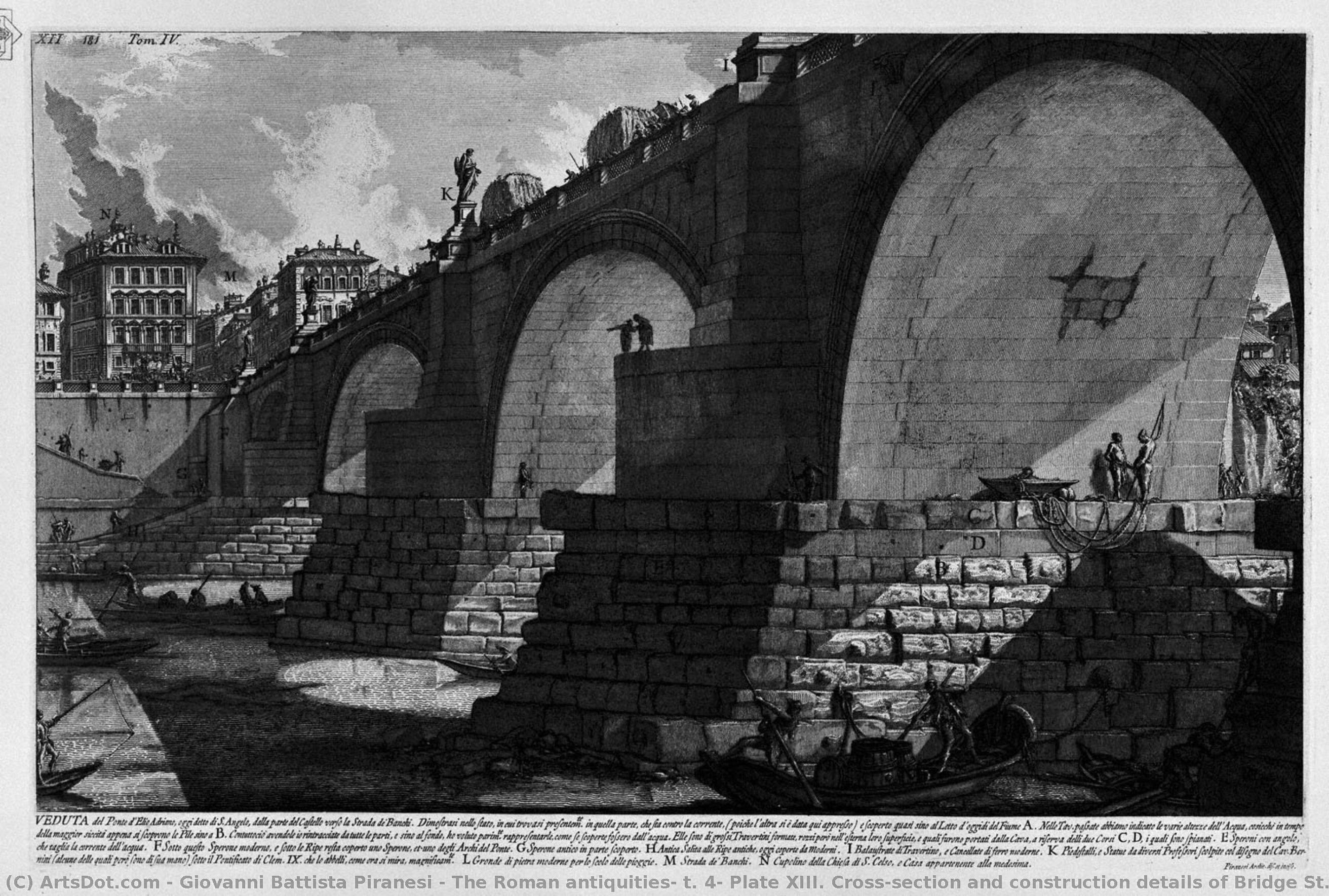 The Roman Antiquities, T. 4, Plate Xiii. Cross-section And Construction Details Of Bridge St. Angel Etc — Giovanni Battista Piranesi