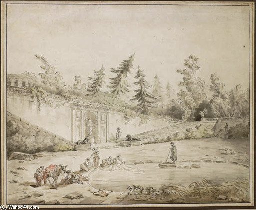 Basin Of A Roman Villa With Washerwomen — Claude Louis Chatelet