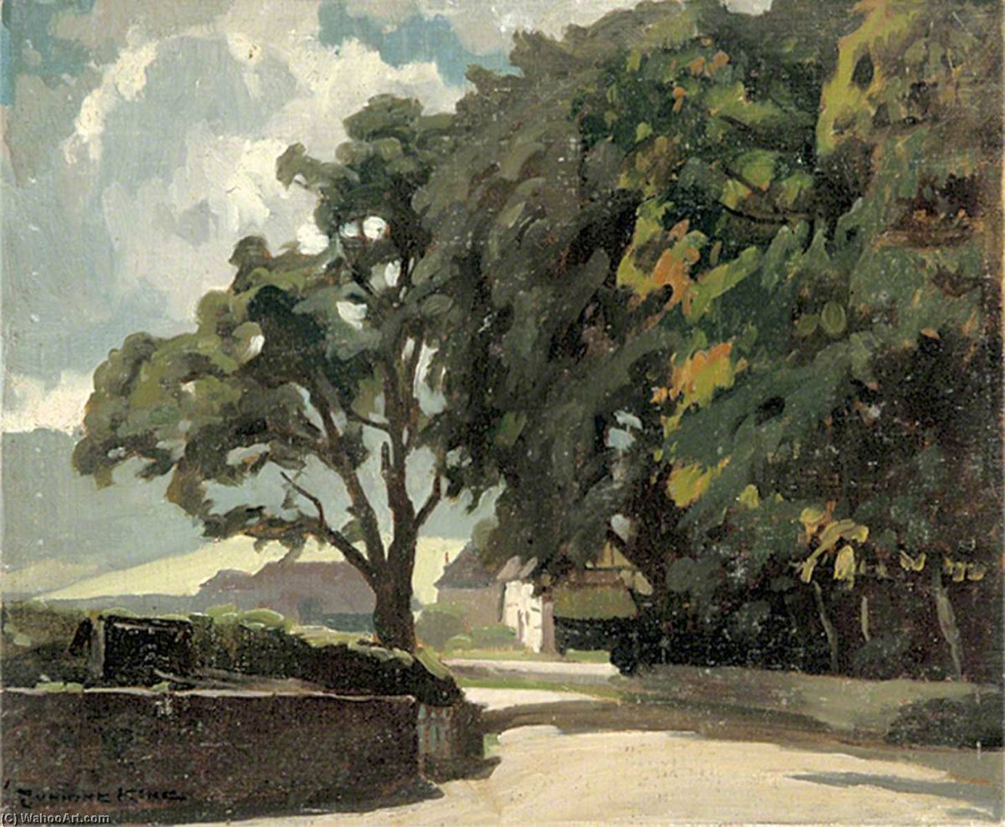 Trees In A Lane With Buildings And A Wall — Gunning King