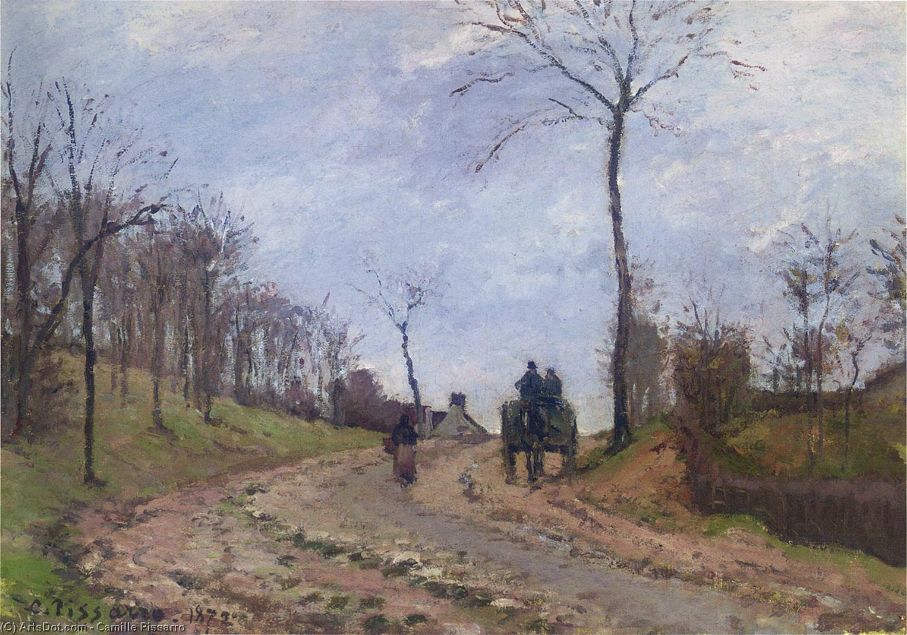 Carriage On A Road In Louveciennes In Winter — Camille Pissarro