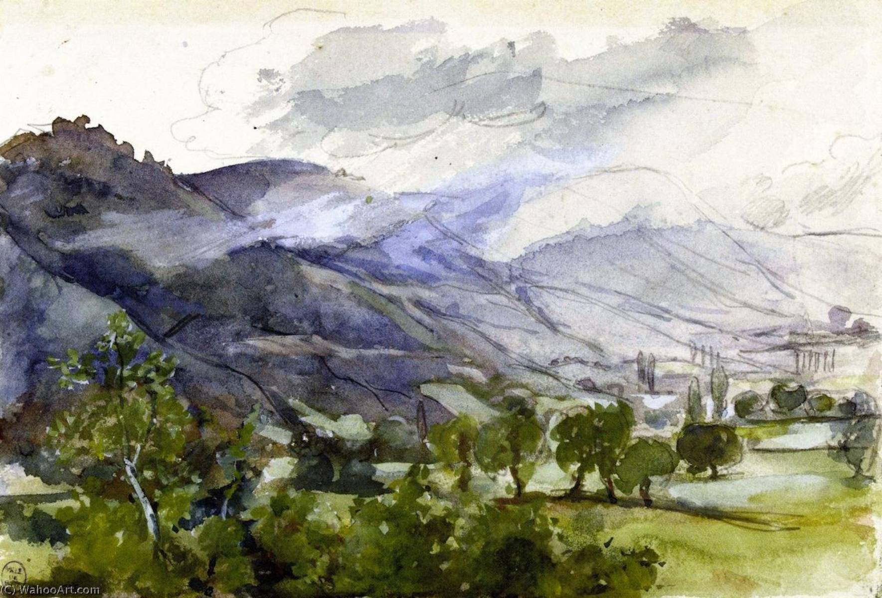 Mountain Landscape With Indians — Marie Bracquemond