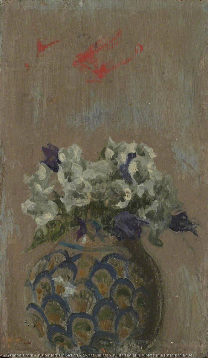 Sweet Violets – White And Blue Violets In A Patterned Bowl — Walter Richard Sickert
