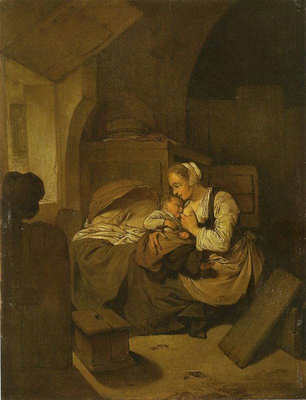 Interior With Mother Nursing Her Child — Cornelis Pietersz Bega