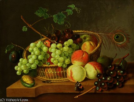 Still Life Of Grapes And Peaches In A Basket — Pieter Gerardus Van Os