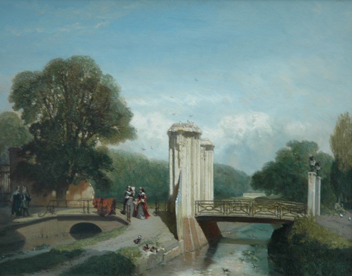 Figures Near The Entrance Of A Country House — Charles Rochussen