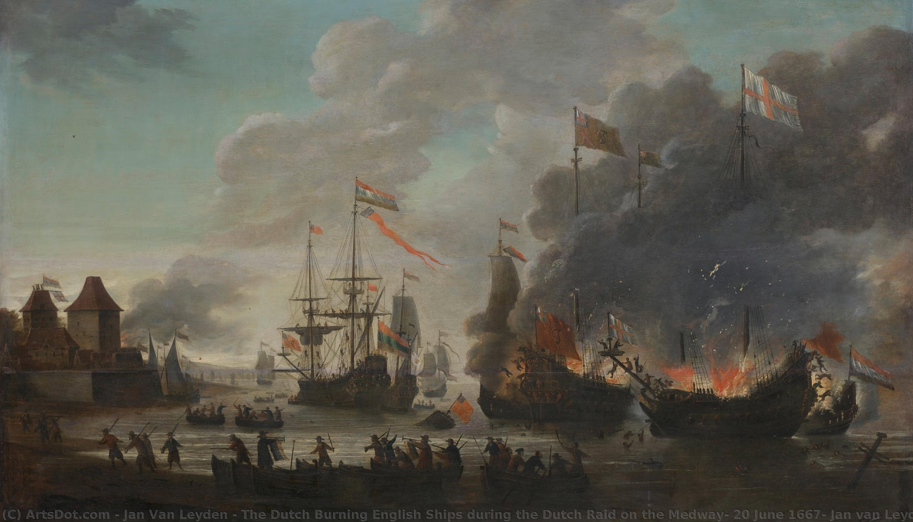 The Dutch Burning English Ships During The Dutch Raid On The Medway, 20 June 1667, Jan Van Leyden, 1667 - 1669 — Jan Van Leyden
