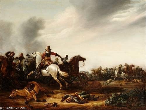 A Cavalry Skirmish On A Plain — Abraham Van Der Hoef