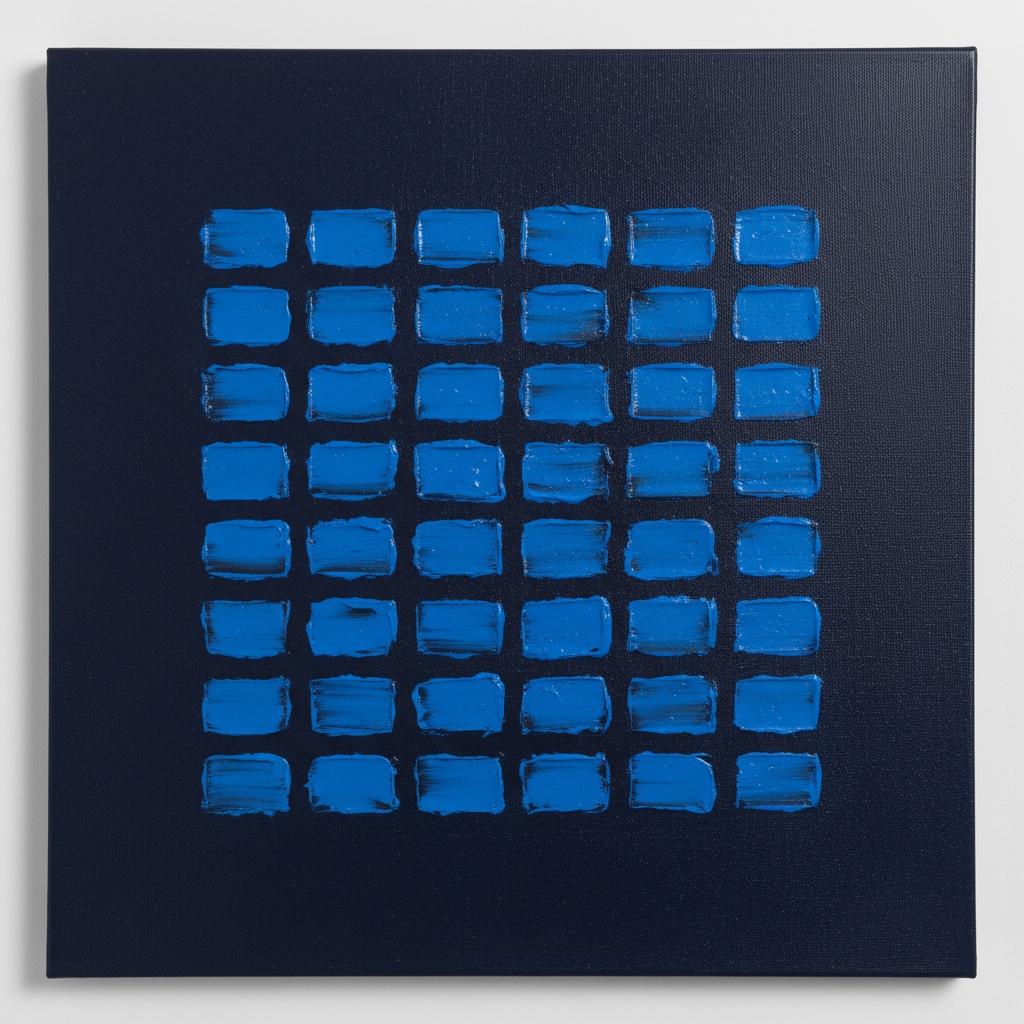 Monolithisches Kobaltgitter: Eine Meditative Studie In Tiefer Marineblauer Impasto-textur — Laurent Vionnet