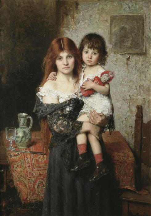 Mother And Daughter — Alexei Alexeievich Harlamoff