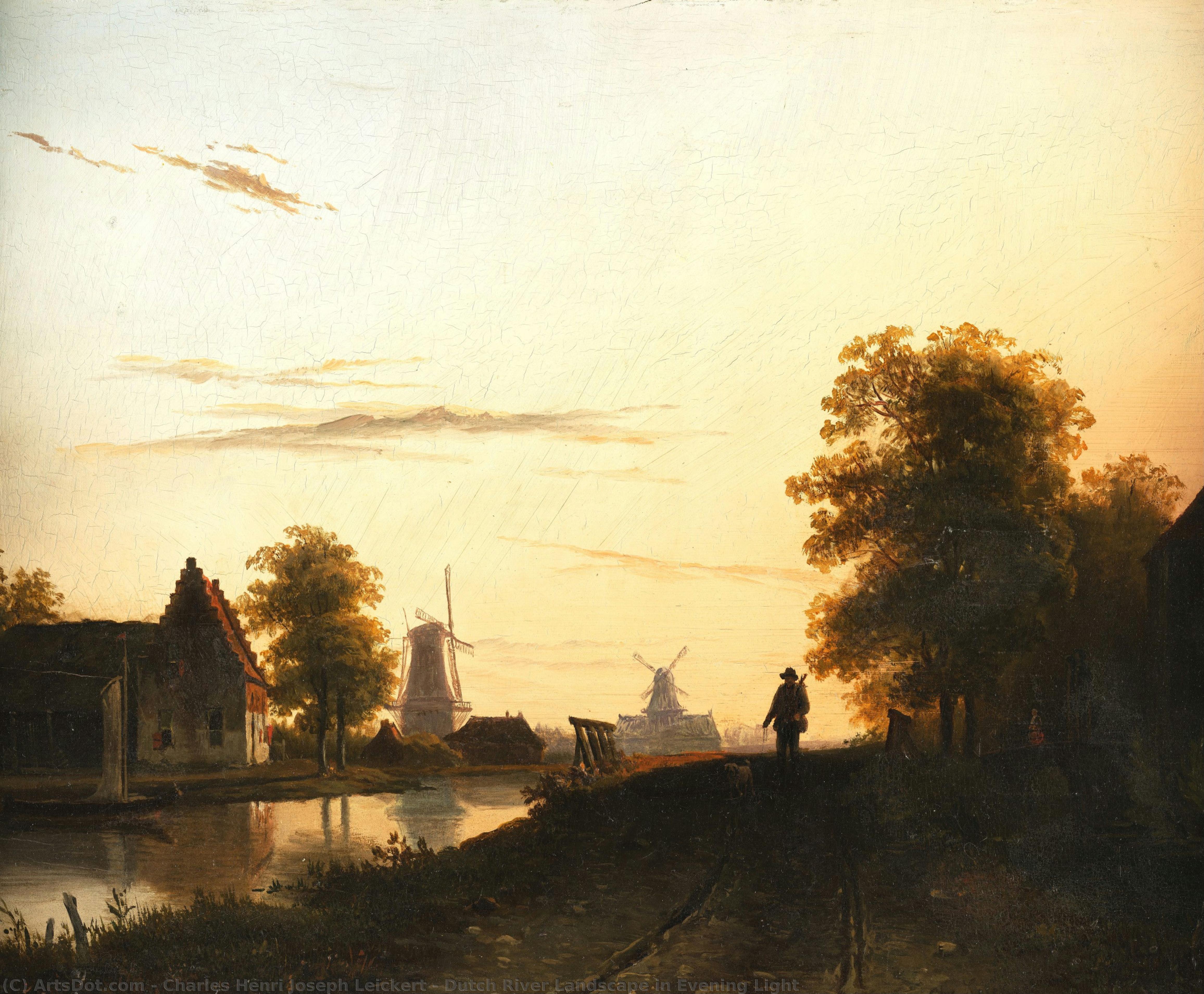 Dutch River Landscape In Evening Light — Charles Henri Joseph Leickert