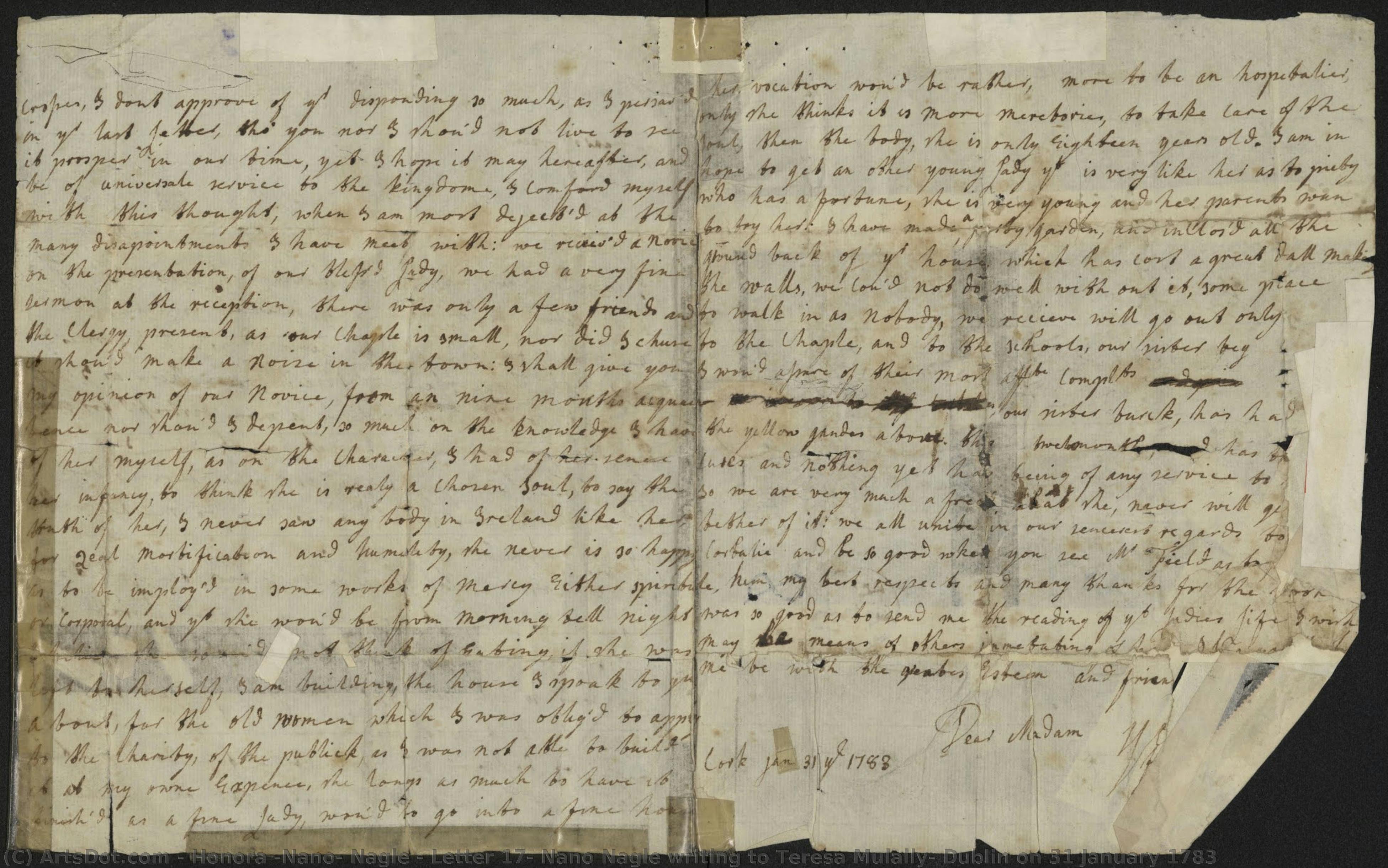 Letter 17: Nano Nagle Writing To Teresa Mulally, Dublin On 31 January 1783 — Nano Nagle