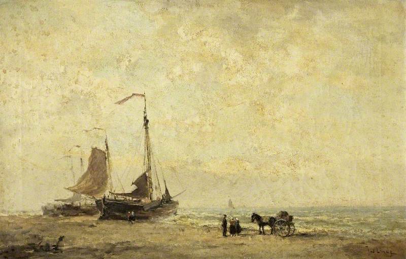 Dutch Seascape With Fishing Boats — Jan Van Der Linde