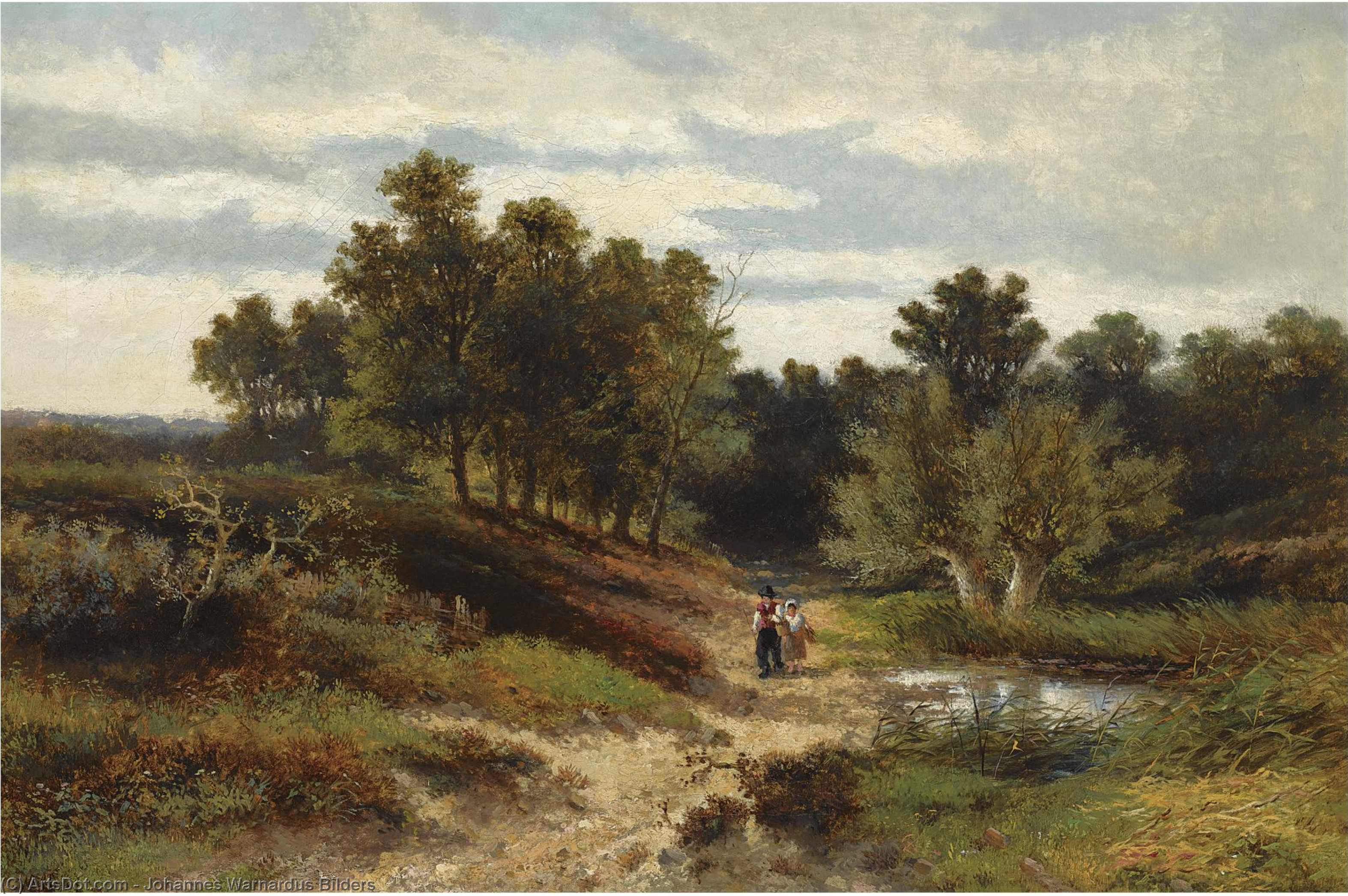Figures In A Wooded Landscape Near Oosterbeek — Johannes Warnardus Bilders