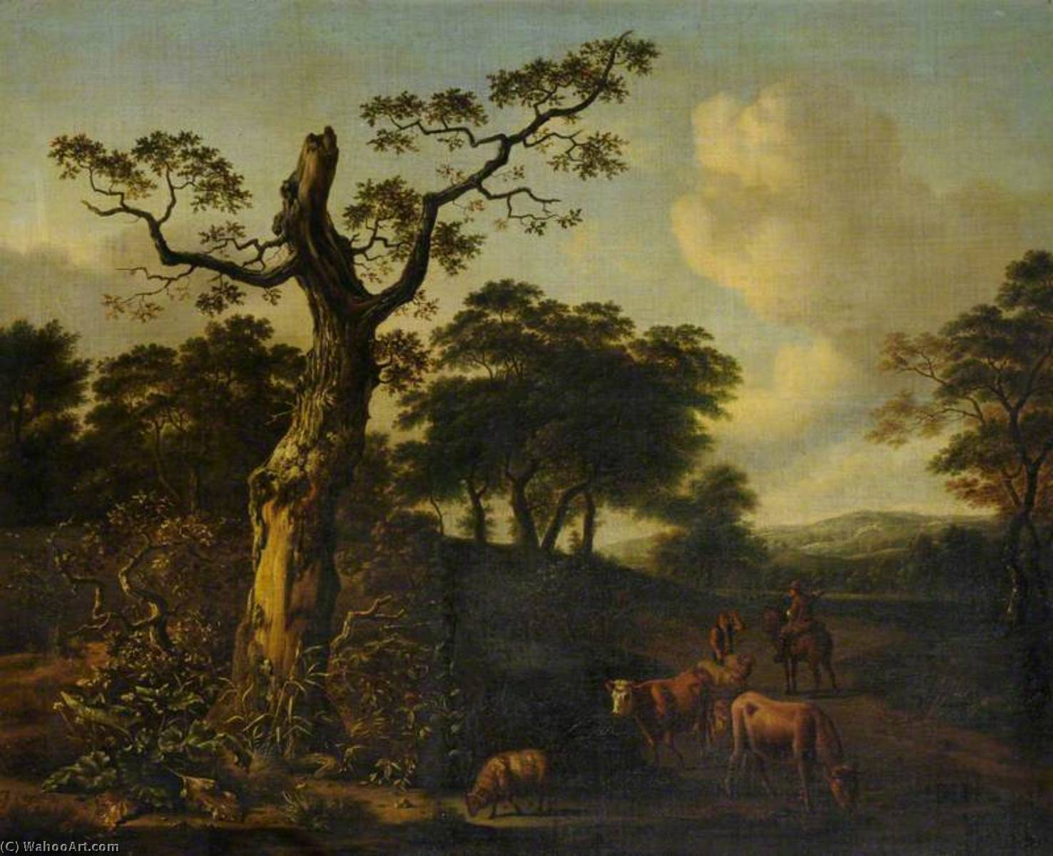 Extensive Wooded Landscape With Herdsmen And Cattle On A Road — Jan Jansz Wijnants