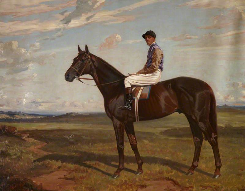 'polemarch', A Bay Racehorse On A Heath, With Jockey Up — James Lynwood Palmer