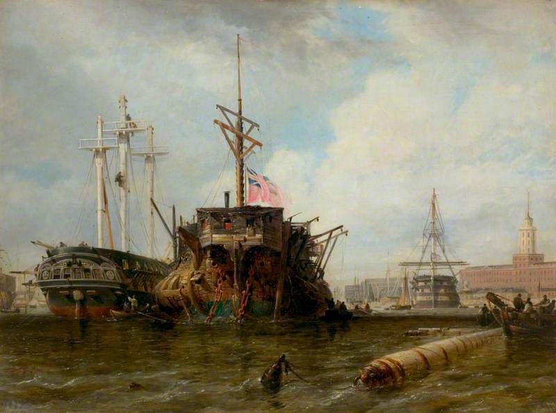 Portsmouth Harbour The Hulks — Edward William Cooke