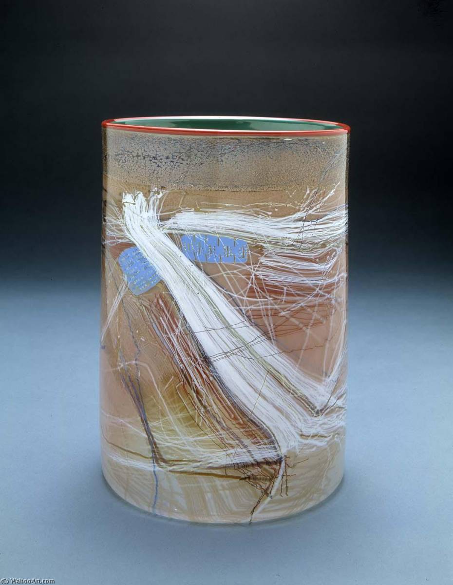 Emerald Green Blanket Cylinder With Cerulean Blue Drawing — Dale Chihuly