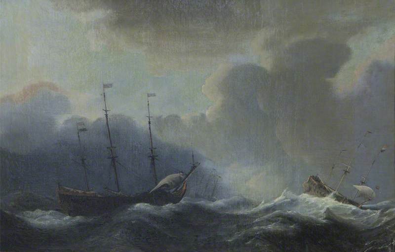 Three Ships In A Squall — Willem Van De Velde Der Ältere