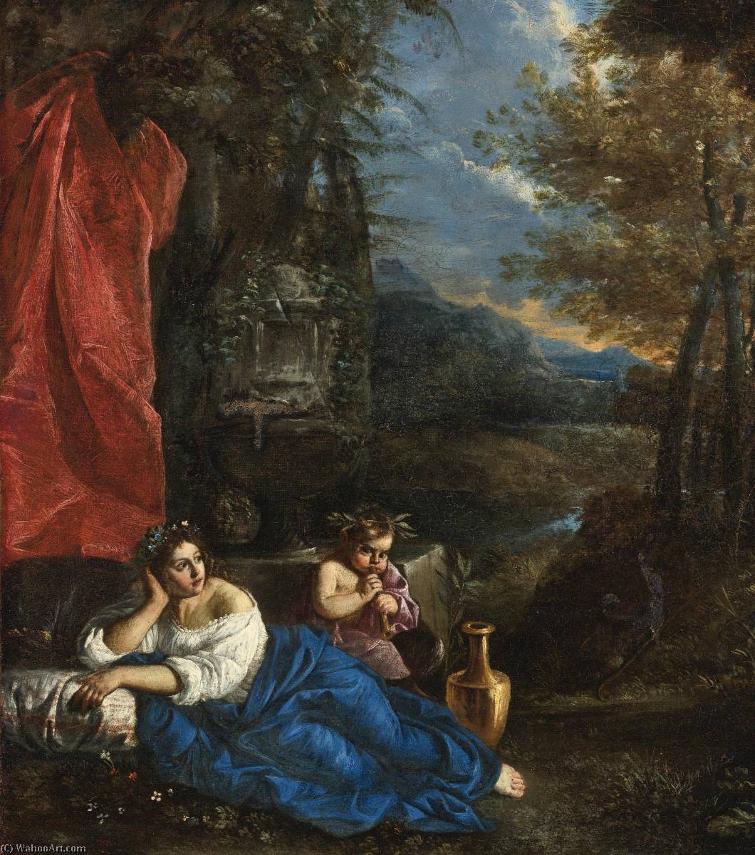 Flora And The Infant Bacchus In A Wooded Landscape — Da Pier Francesco Mola
