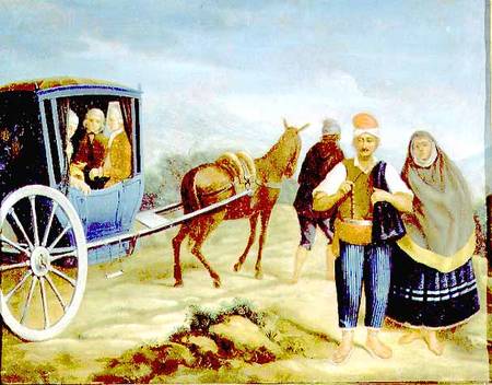 Noblemen In A Maltese Kaless Bearing The Arms Of The Master De Rohan, Passing Maltese Peasants On Th — Antoine De Favray