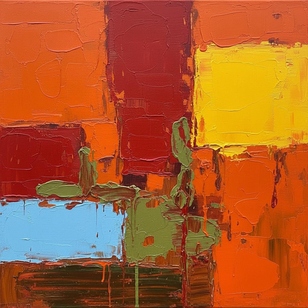Monolithic Layers Of Crimson And Gold Amidst Fluiding Orange Tensions — Christian Noiret