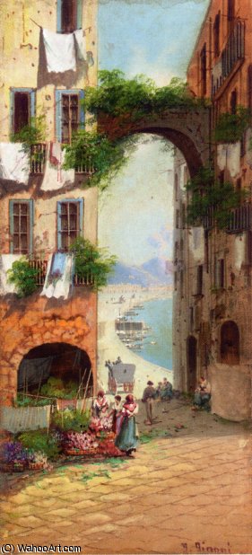 A Flower Market With A View Of Vesuvius - Naples — Girolamo Gianni