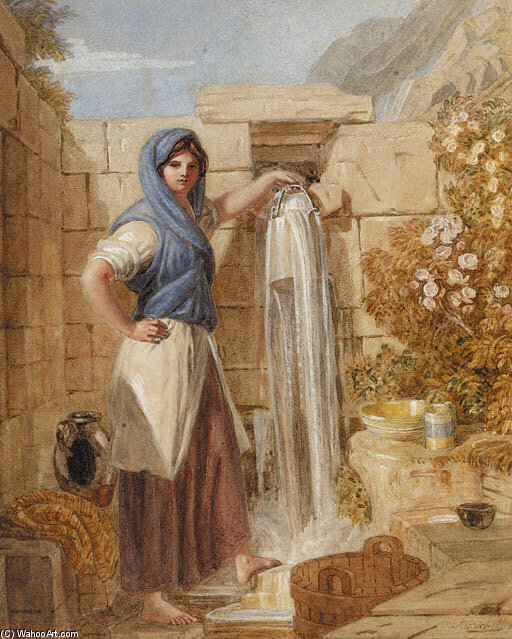 A Welsh Girl At A Fountain, Barmouth, Wales — Joshua Cristall