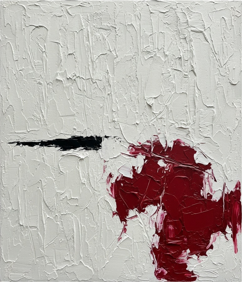 Crimson Resonance: A Monumental Study Of Tension And Textured Silence — David Moreau