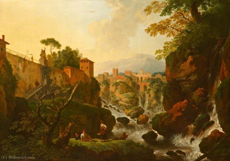 A Rocky Waterfall With City Walls (a Capriccio Of Tivoli) — Christian Wilhelm Ernst Dietrich Dietrich