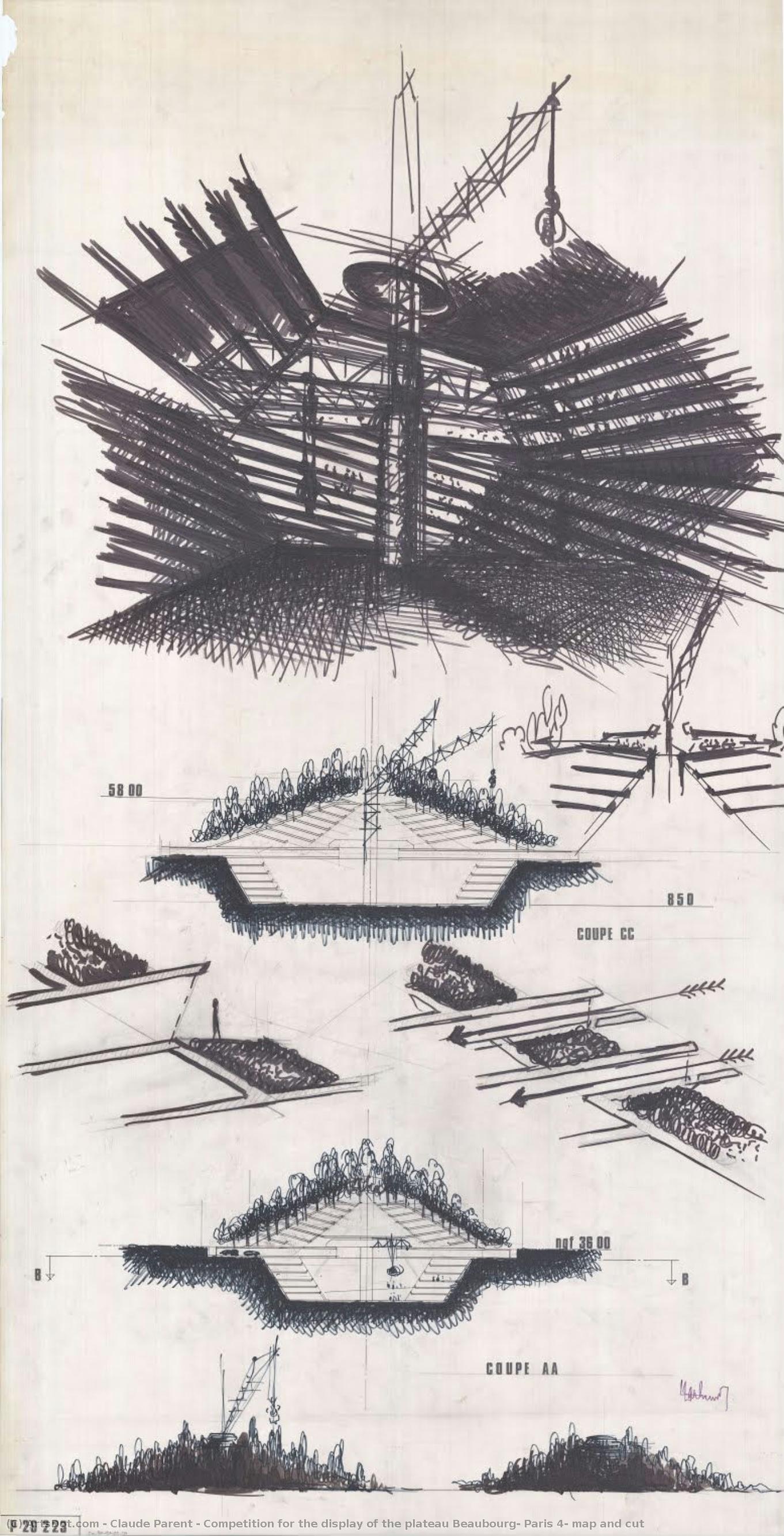 Competition For The Display Of The Plateau Beaubourg, Paris 4: Map And Cut — Claude Parent