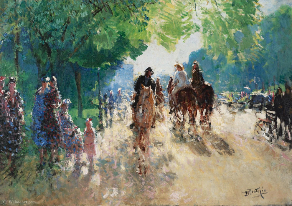 The Forest Of Boulogne, The Alley With Horsemen — Pierre-eugène Montézin