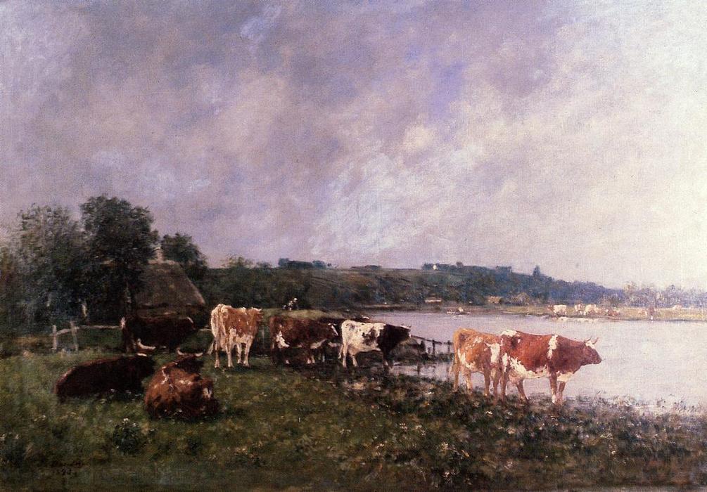 Cows On The Riverbanks Of The Touques — Eugène Louis Boudin