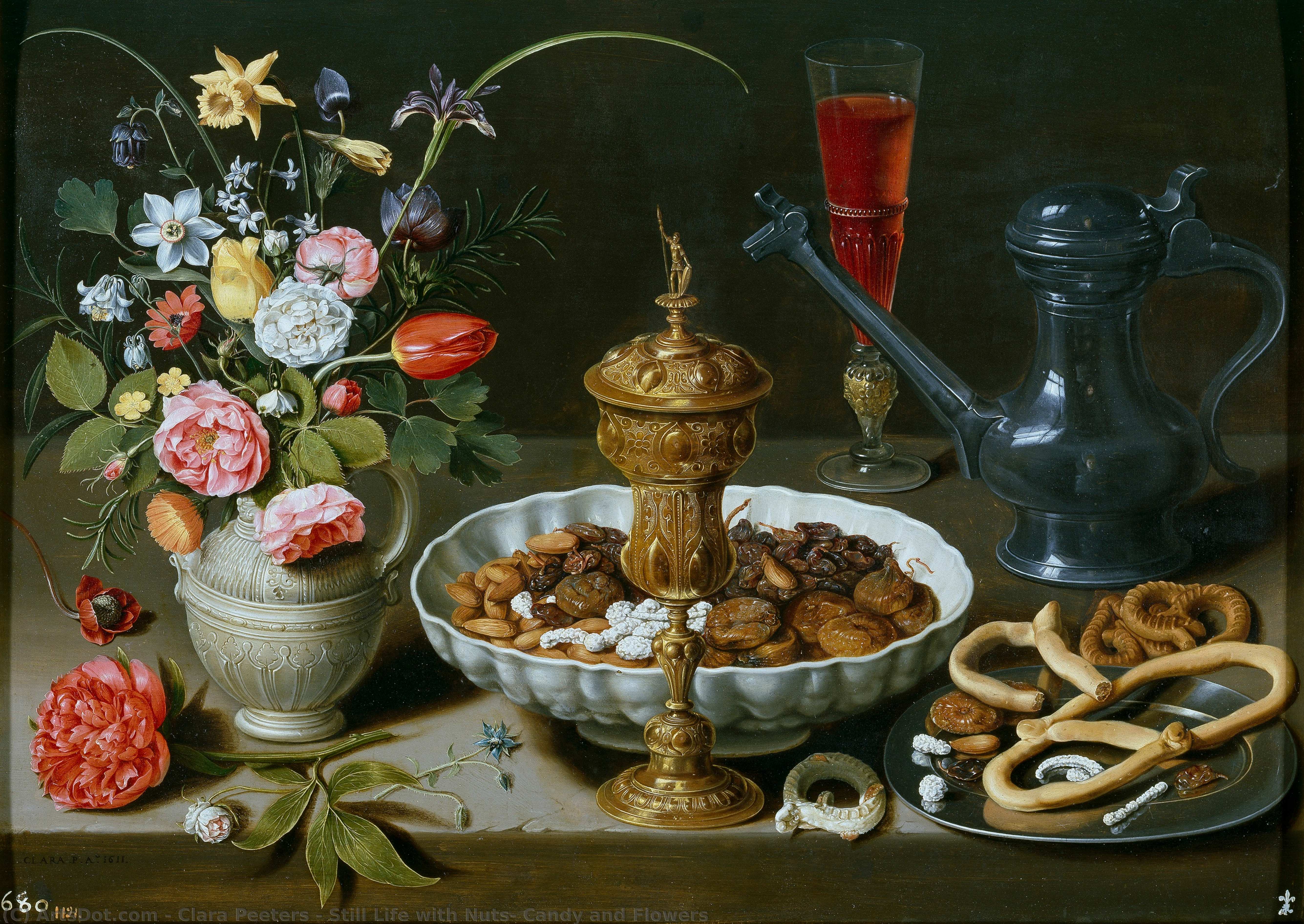 Still Life With Nuts, Candy And Flowers — Clara Peeters