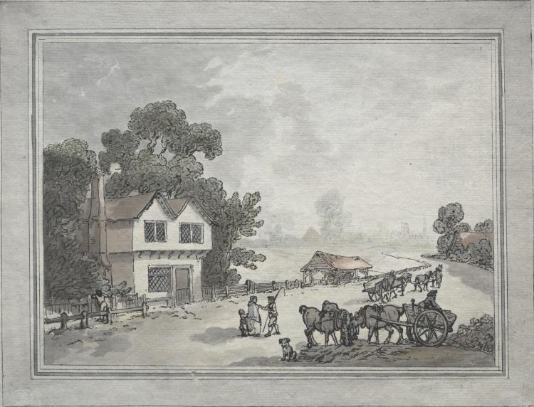 Horses And Carts On A Country Road — Thomas Rowlandson