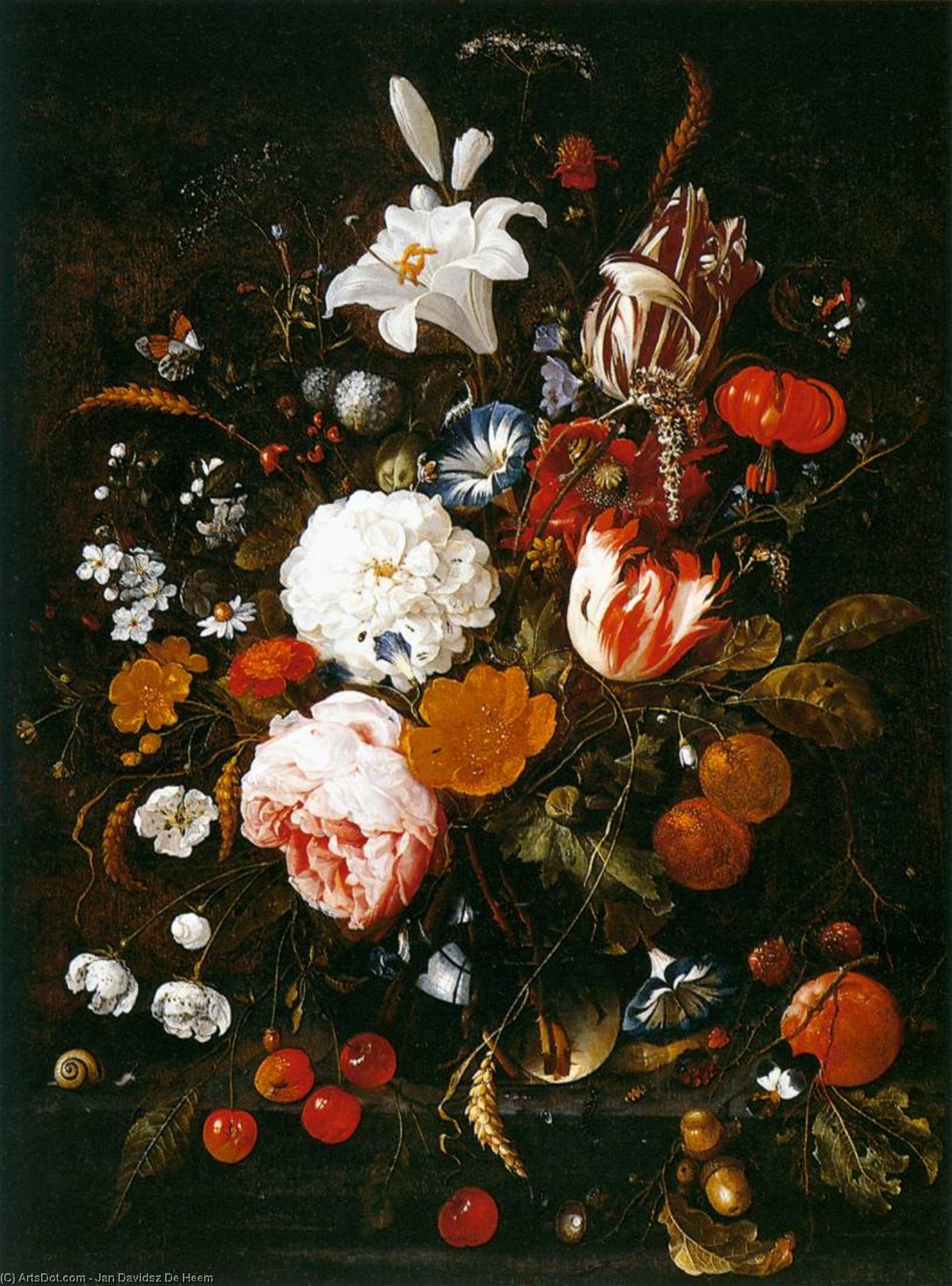 Still-life With Flowers In A Glass Vase And Fruit — Jan Davidsz. De Heem