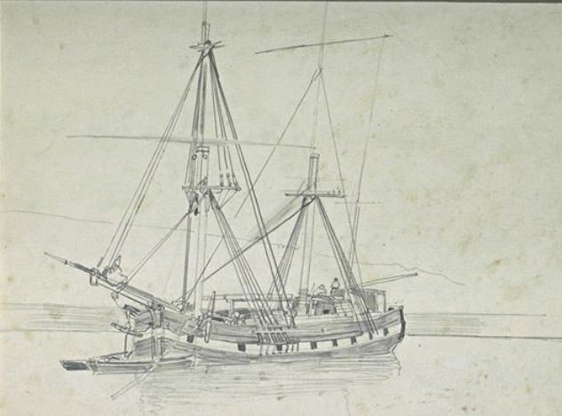 Fishing Boat With Two Masts, Anchored — Johan Barthold Jongkind