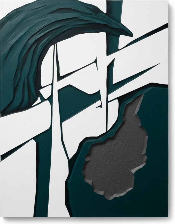 Sinuous Geometry: A Dialogue Between Teal Flow And Charcoal Structure — Laurent Fabre