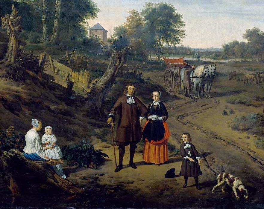 Portrait Of A Couple With Two Children And A Nursemaid In A Landscape (detail) — Adriaen Van De Velde