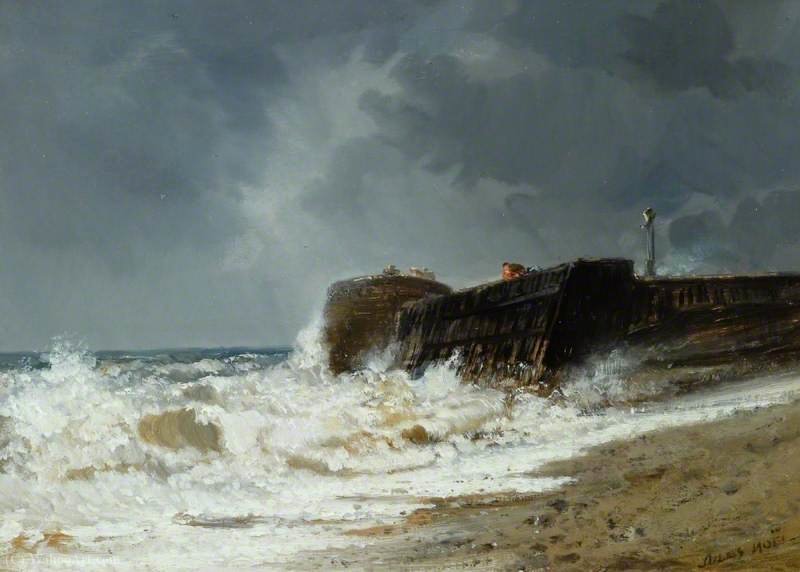 Stormy Sea At The Entrance To A Harbour — Jules Achille Noel