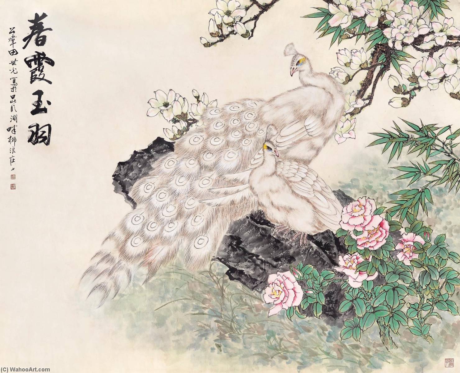 Peacock By Spring Blossoms — Tian Shiguang