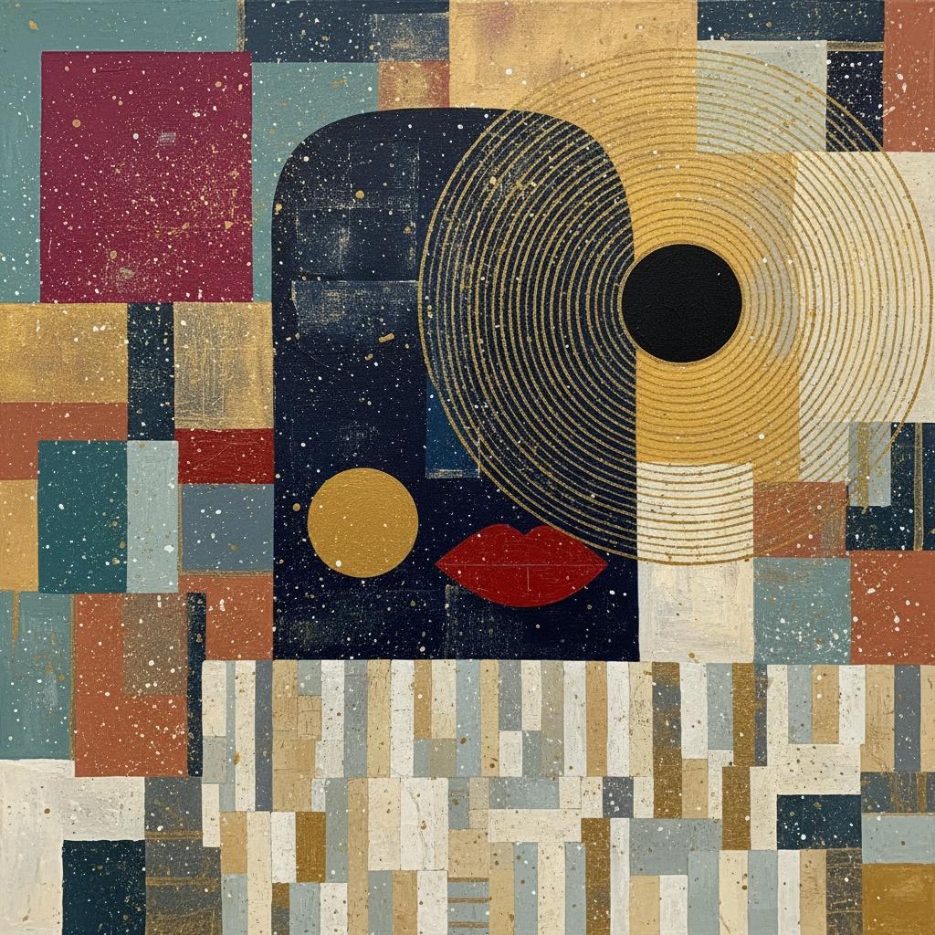 Fragmentos Celestiales De Una Máscara Silenciosa En Oro Y Ocre Carmesí — Laurent Fabre