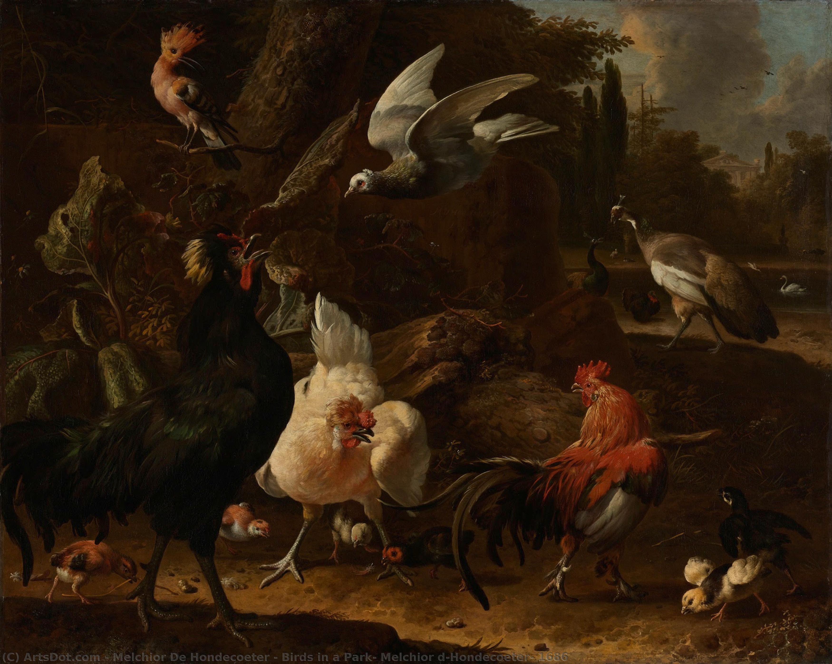 Birds In A Park, Melchior D"hondecoeter, 1686 — Melchior De Hondecoeter