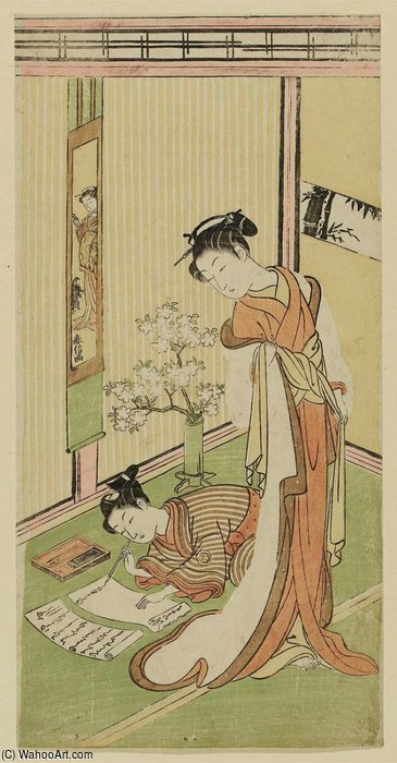Woman Watching A Young Man Writing A Letter — Suzuki Harunobu