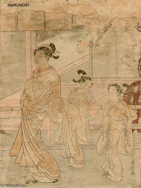 Courtesan And Attendants — Сузуки Харунобу